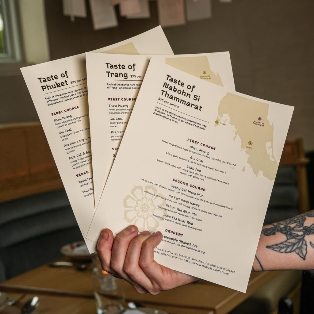 A tasting menu layout for a Thai restaurant