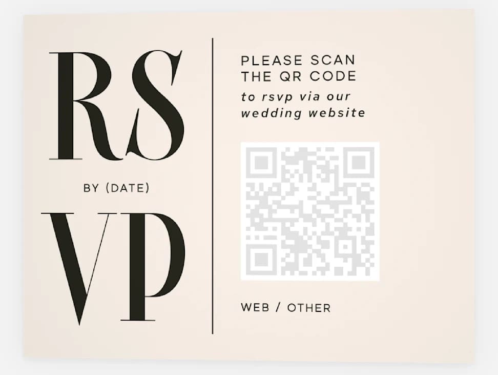 Wedding RSVP card with a QR code