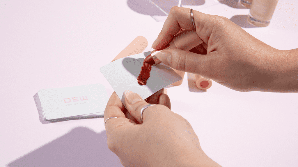Swatch card for a beauty brand to test lipstick shades on