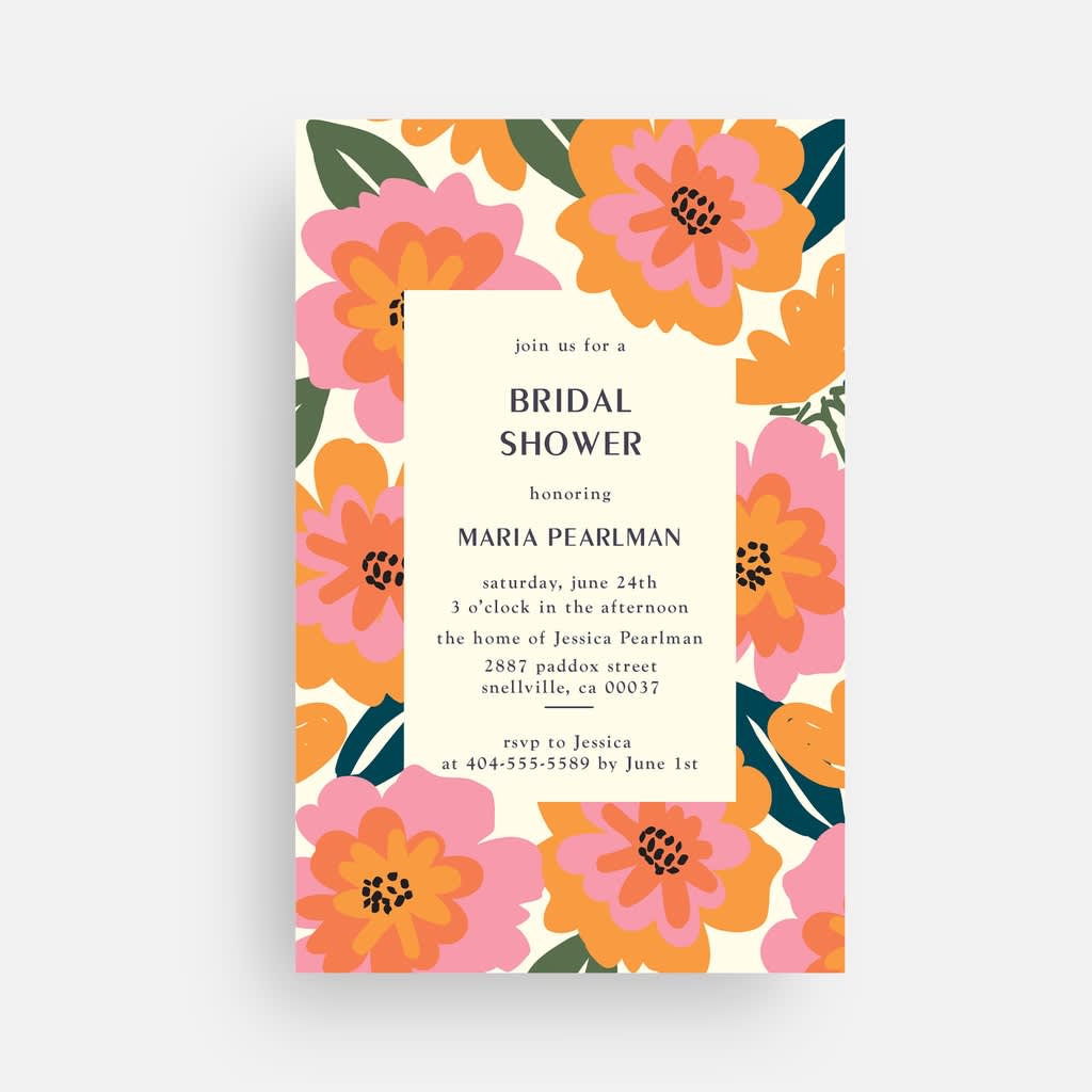 Bridal shower invitation in a floral pattern and design