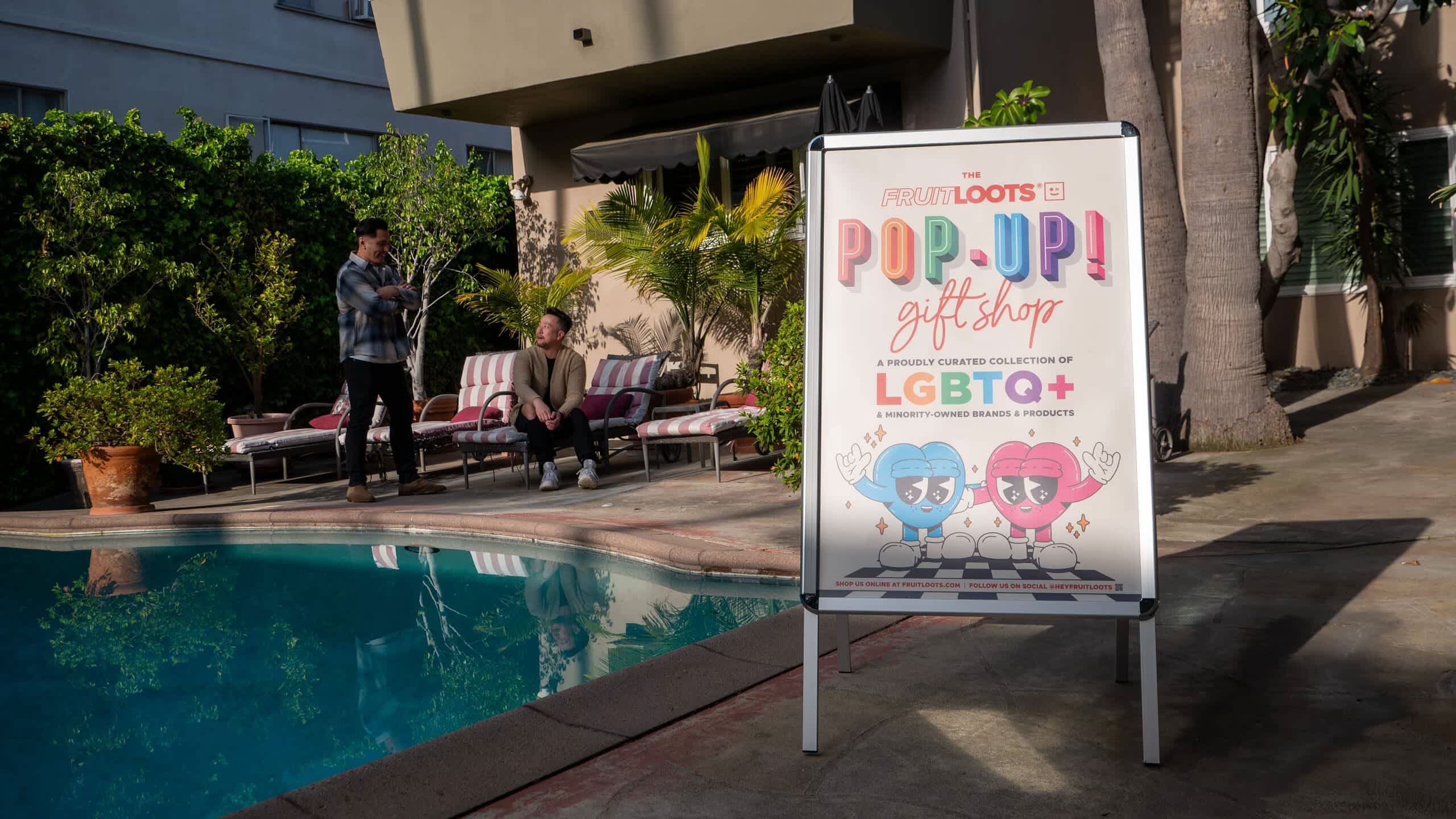 Branded A-frame sign for FRUITLOOTS that aligns with the brand&rsquo;s style guidelines