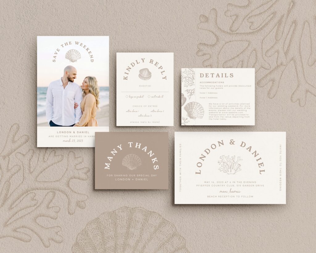 Wedding invitation suite in muted colors