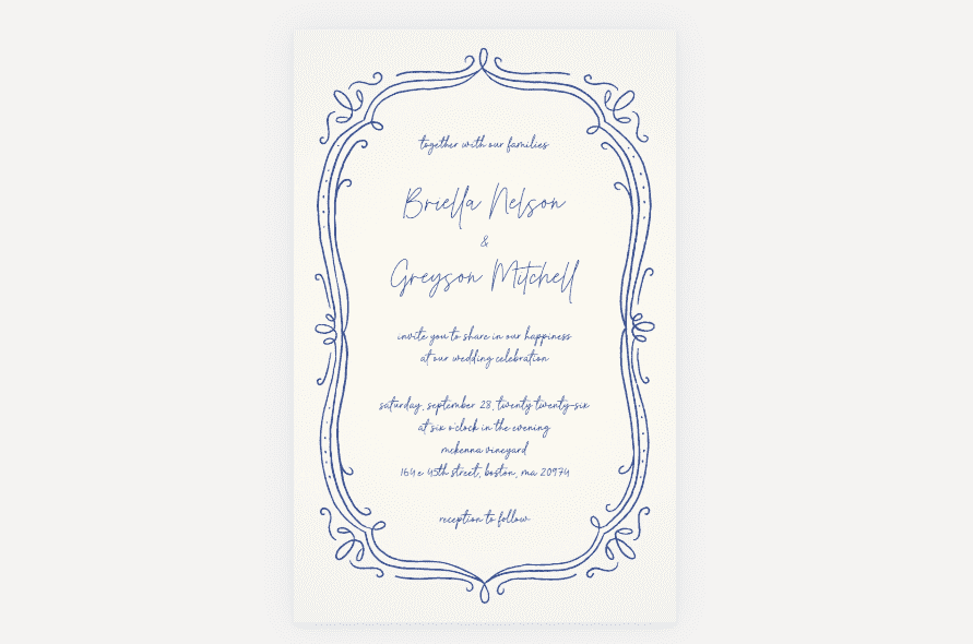 White and blue wedding invitation design