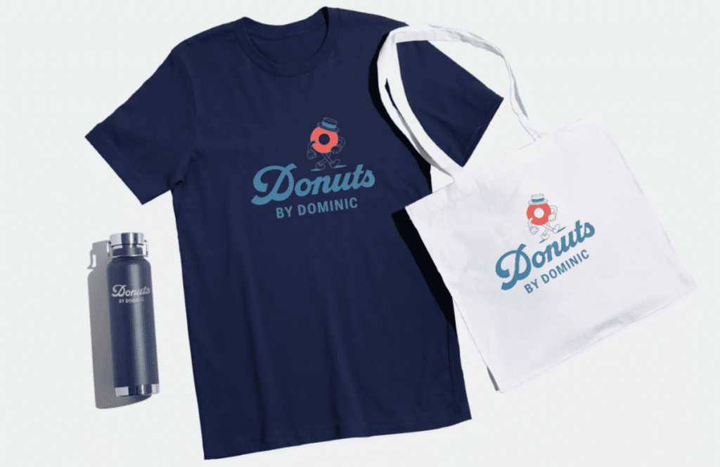 Branded T-shirt, water bottle and tote bag as company merch