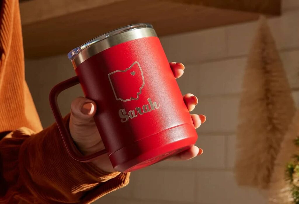 Personalized red travel mug design idea