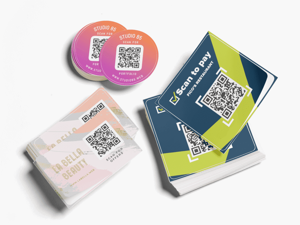 Branded event giveaway stickers with QR codes for offers and payments