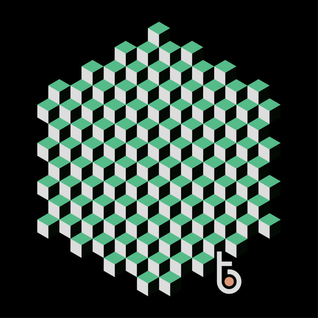 A branded T-shirt design with an optical illusion