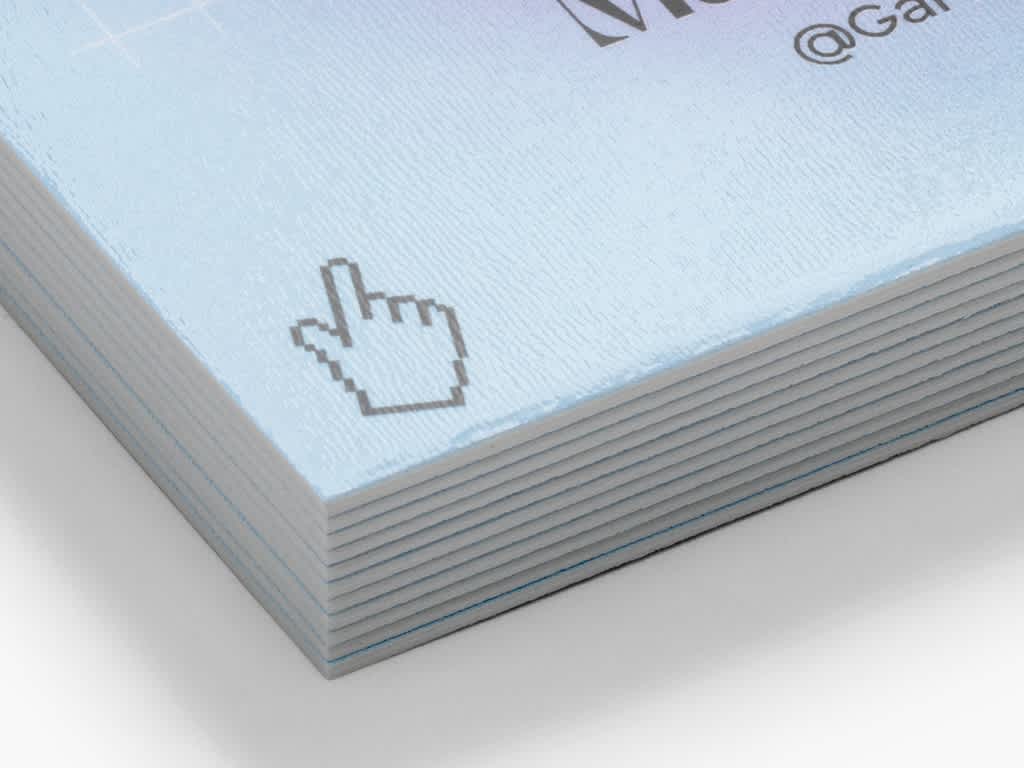 Close up of the corner of a stack of ultra thick business cards.